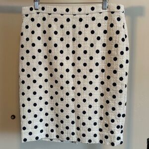 J Crew Pencil Skirt Size 10 Off White Navy Polka Dot
